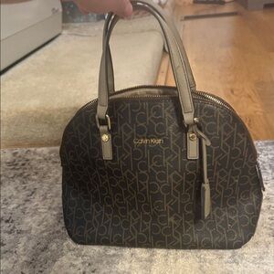 Calvin Klein Black and Brown Monogram Satchel